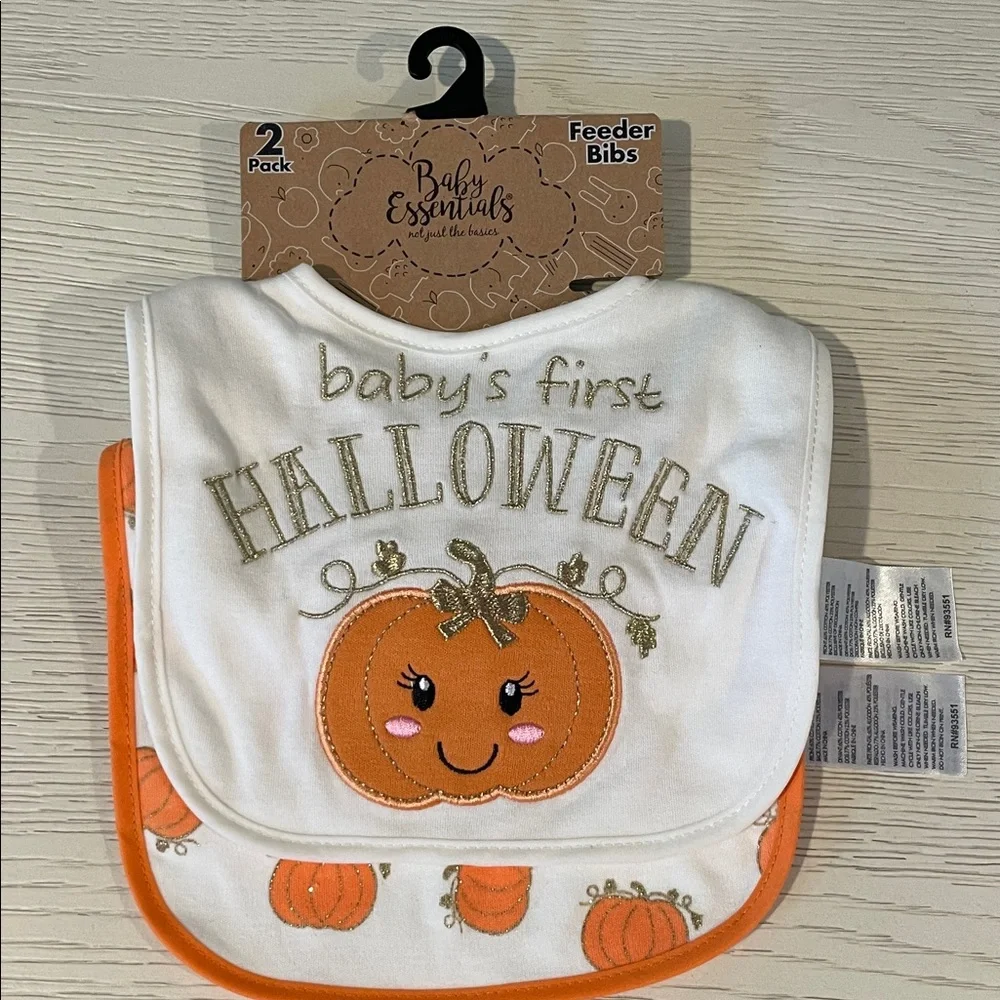 Baby Essentials Halloween Pumpkin Bib Set - White and Orange